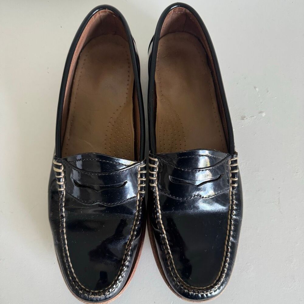Bass Weejuns Black Patent Leather Penny Loafers Size 9.5 - Picture 2 of 9
